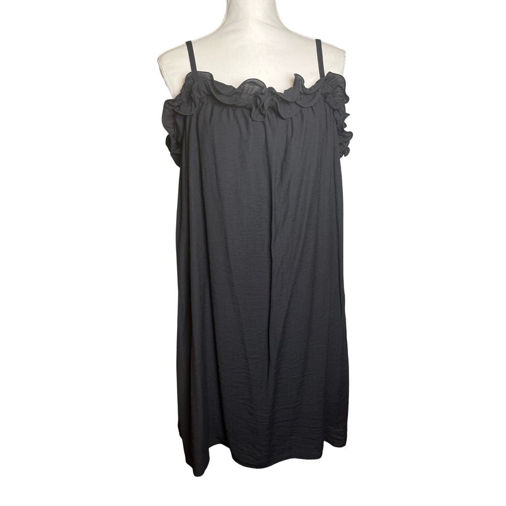 Cato‎ Coquette Black Ruffle Neck Cami Babydoll Boho Mini Dress Breathable XL